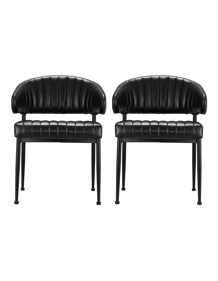 Dining Chairs Hollow Armchair Set of 2 Leather in Black