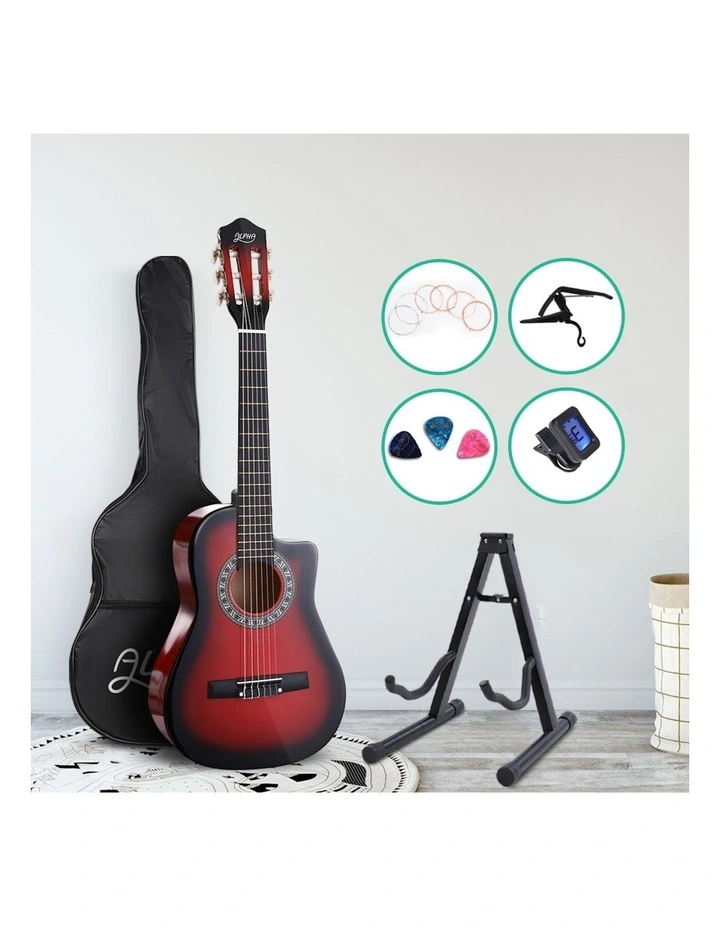 34 Inch Classical Guitar Wooden Body Nylon String With Stand in Red
