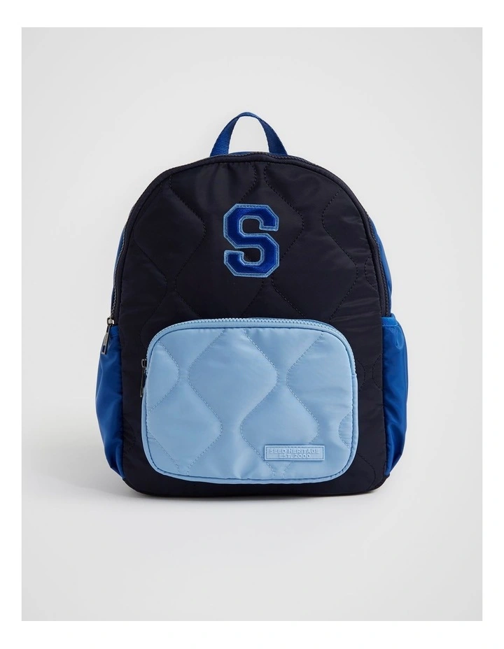 Quilted Initial "S" Backpack in Navy