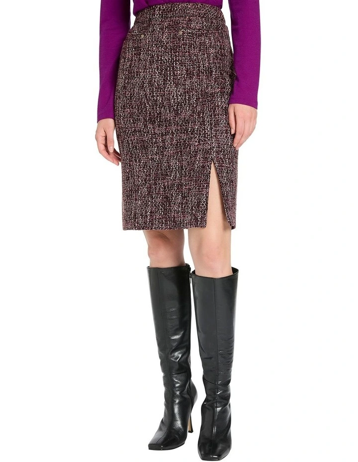 Lylo Tweed Pencil Skirt in Plum/Black