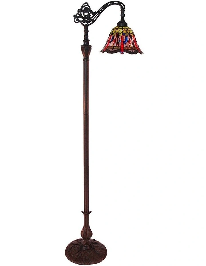Rose and Dragonfly Edwardian Tiffany Floor Lamp