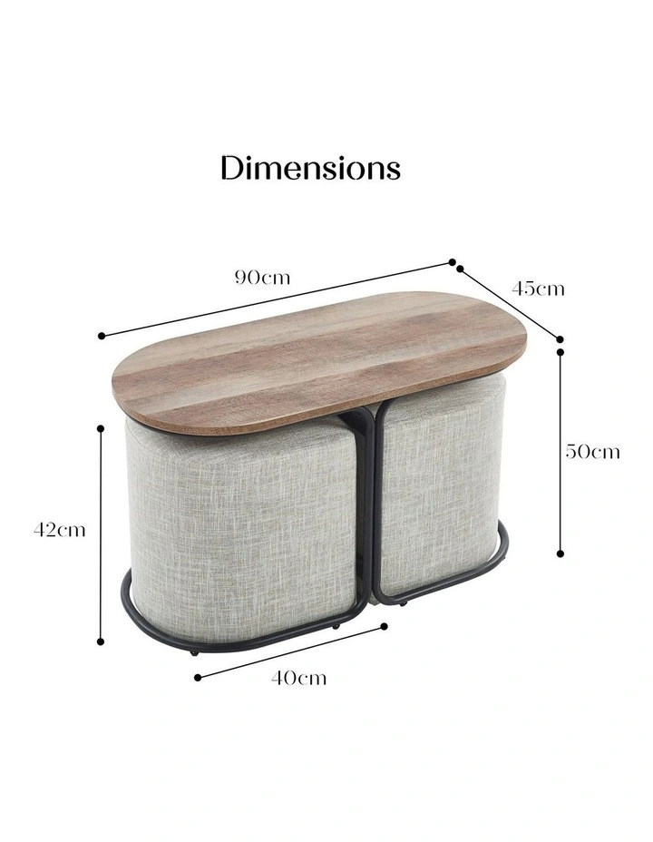 Coffee Table & Ottoman 3 Piece Set in Cream Grey