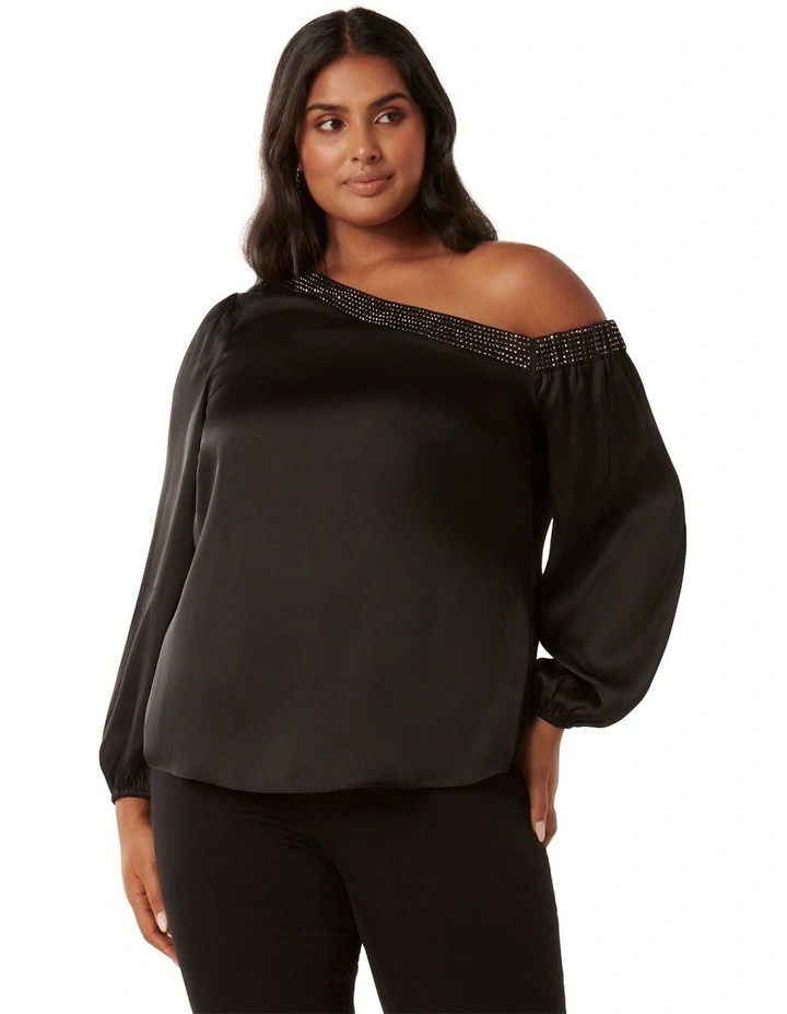 Kourt Embellished Satin Top in Black