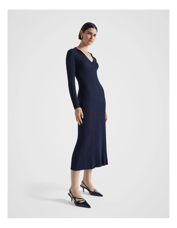 Rib Knit Polo Dress in Midnight Sky