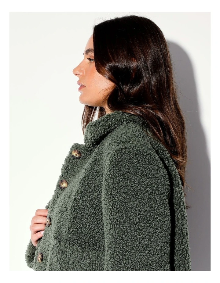 Recycled Teddy Jacket in Khaki