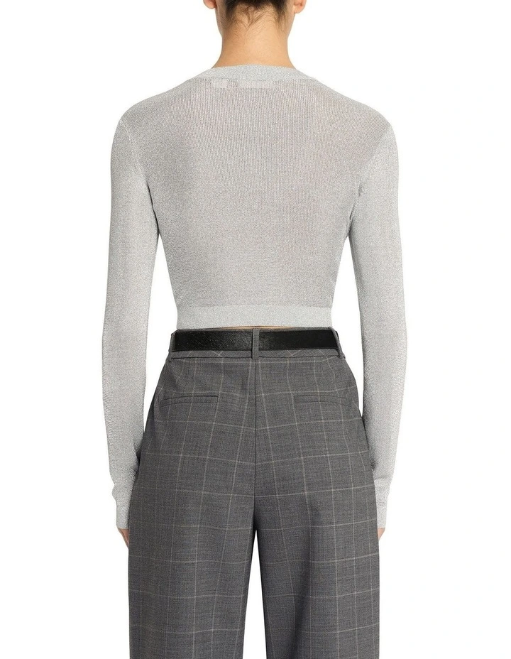 Precious Metal Midriff Knit Top in Silver