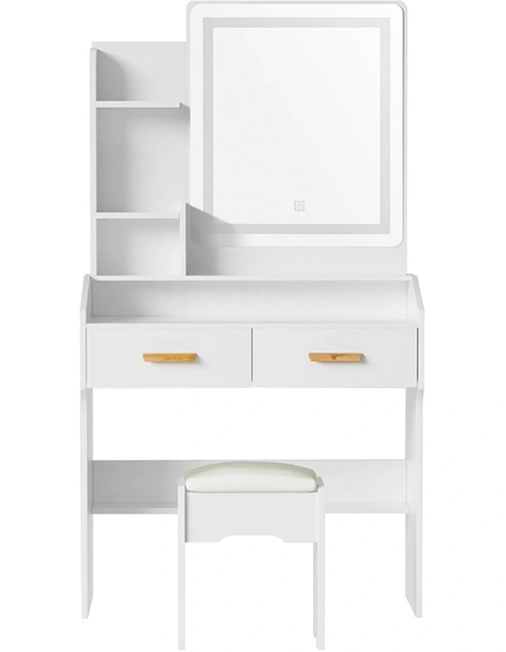 Stool Led Dressing Table Set in White Doria