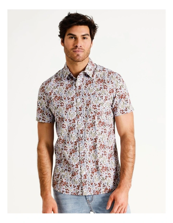 Austin Ditsy Print Short Sleeve Shirt in White