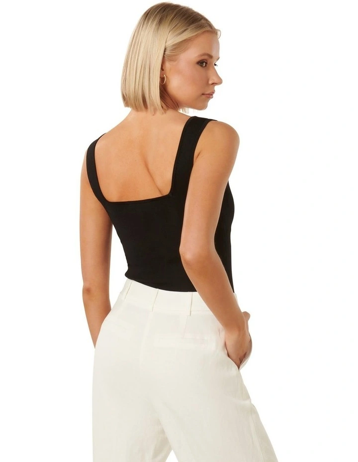 Ava Square Neck Tank Top in Black