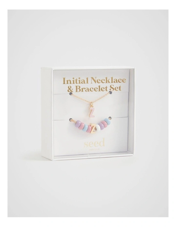 Initial Necklace and Bracelet Set in Multi
