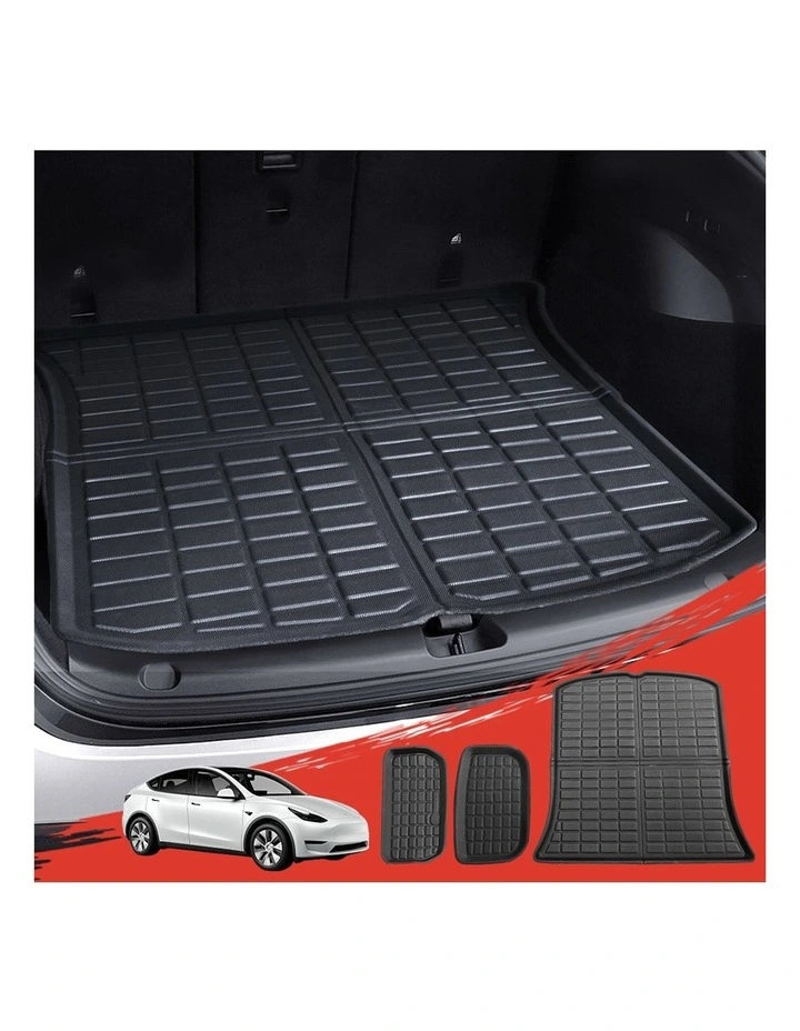 3 Piece Rubber Trunk Cargo Mats for Tesla Model Y 2021-2022 in Black