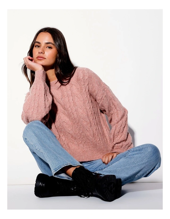 Recycled Blend Chunky Cable Knit Jumper In Dusty Pink Marle
