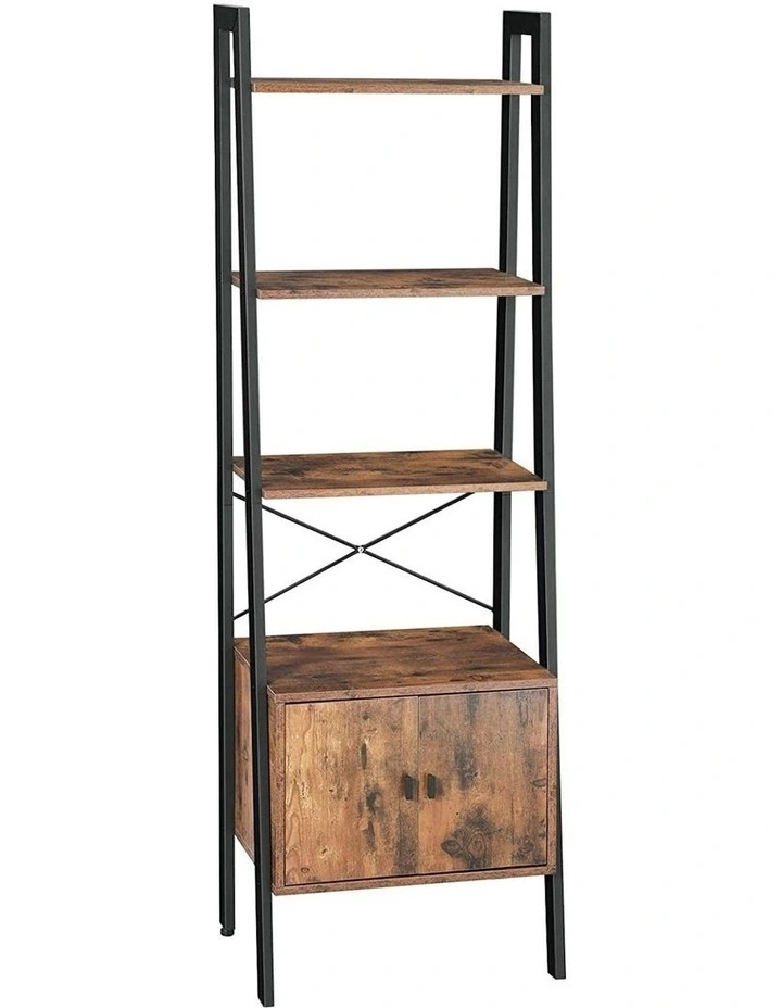 Ladder Bookcase with Cupboard in Rustic Brown