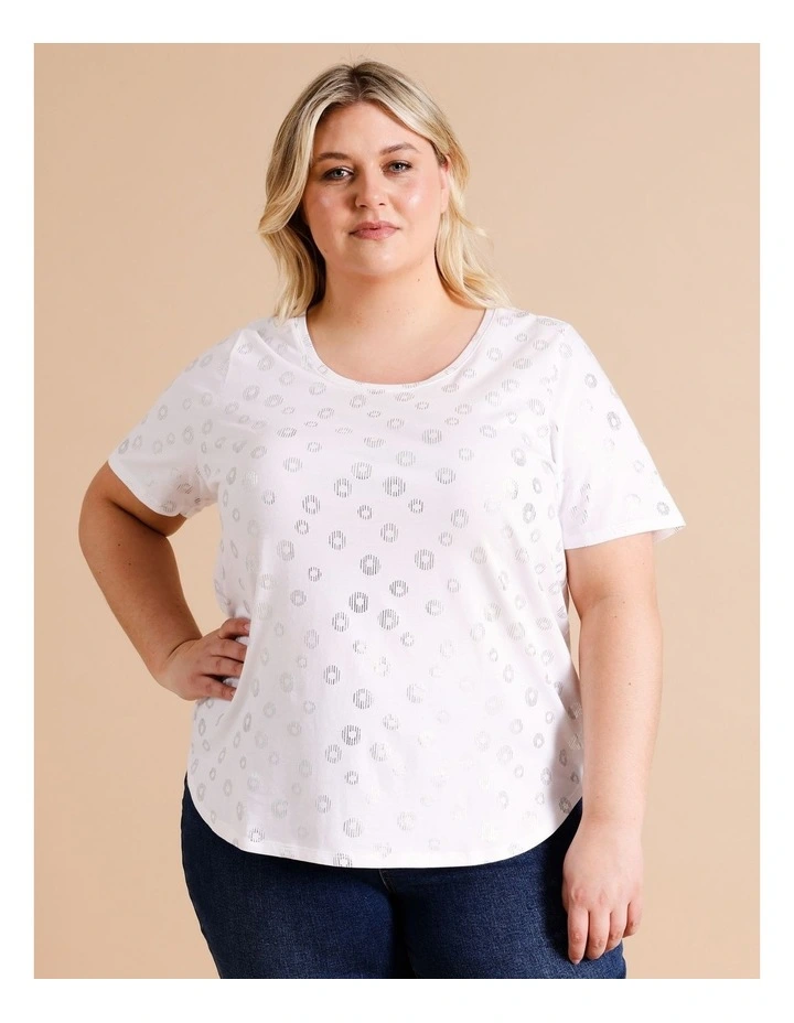 Organic Cotton Wardrobe Staple Short Sleeve Tee in White/Silver Spot