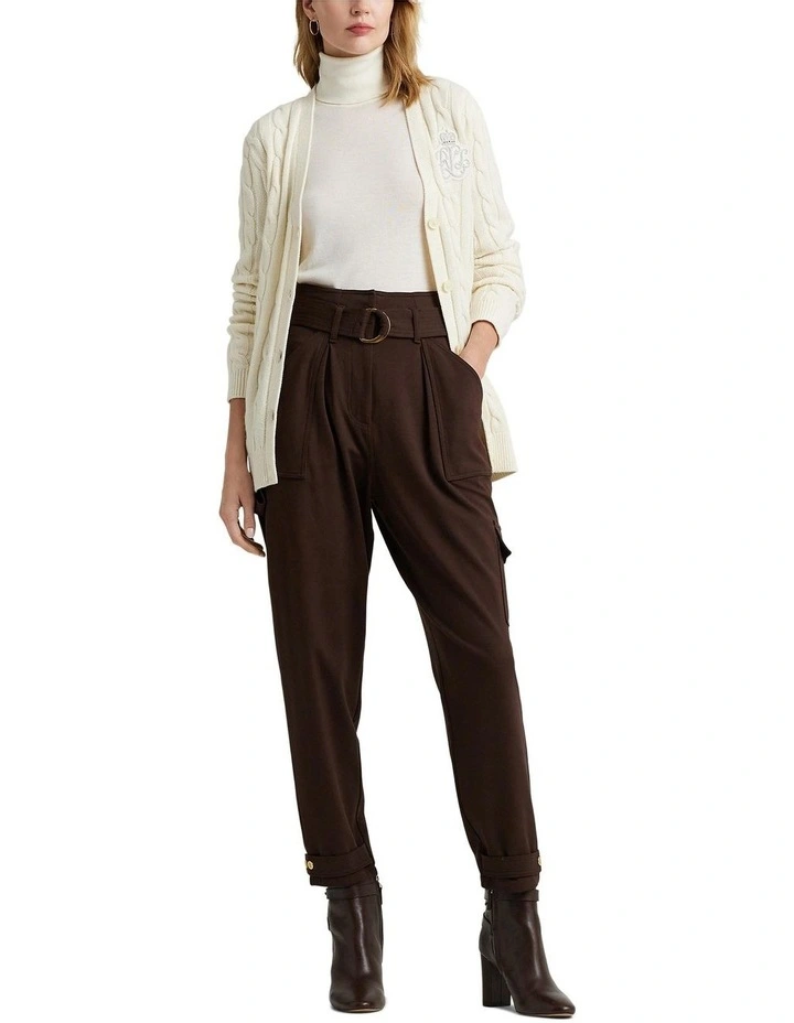 Belted Ponte Cargo Pant in Brown