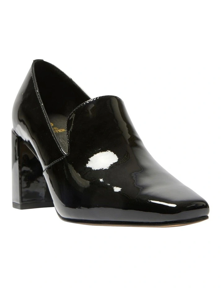 Brigid Heeled Loafers in Black Patent Leather