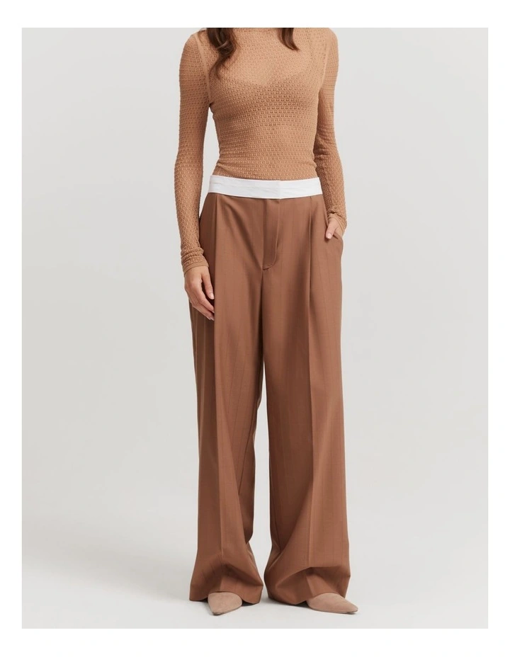 Self Stripe Pleat Pant in Biscuit