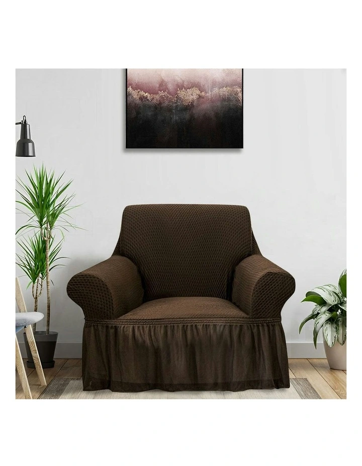 1-Seater Sofa Cover with Ruffled Skirt in Coffee