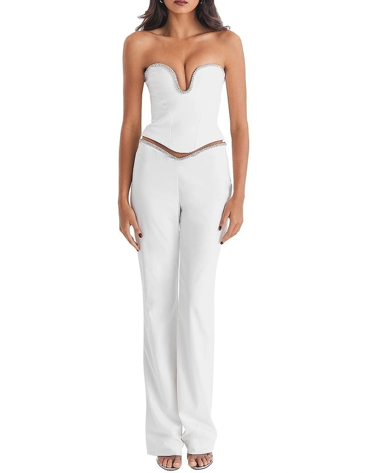 Crystal Embellished Trousers in Ivory