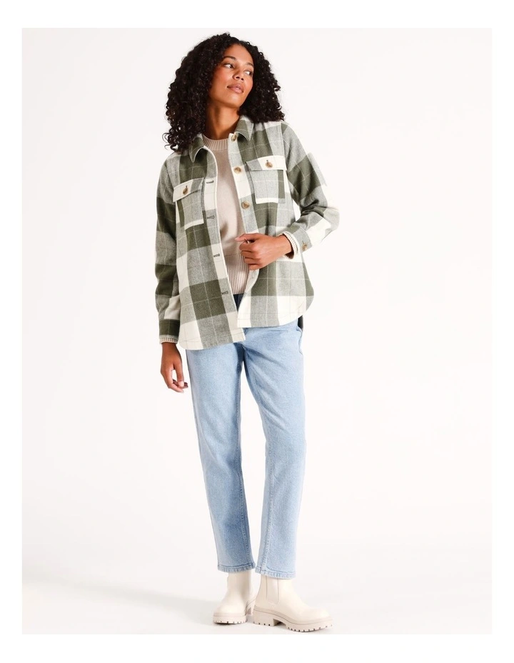 Recycled Blend Brushed Check Shacket in Khaki