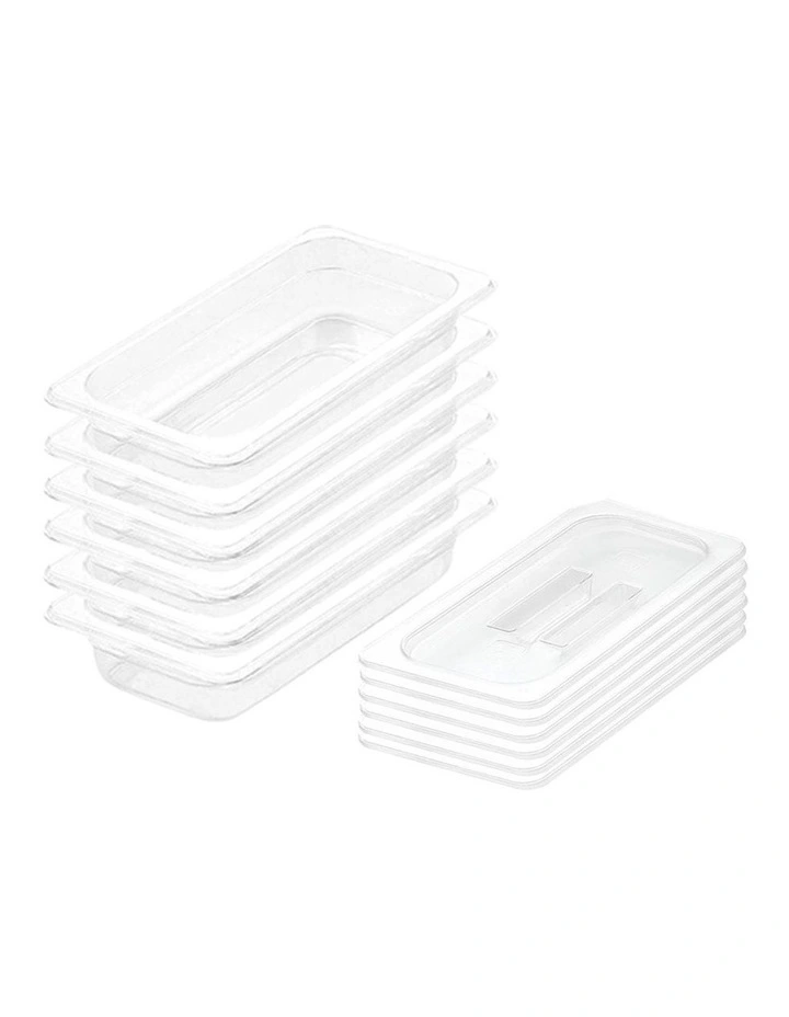 Gastronorm GN Pan 1/3 Food Tray Storage Bundle of 6 with Lid 65mm in Clear