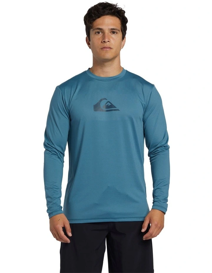 Solid Streak Long Sleeve UPF 50 Surf T-Shirt in Aegean Blue