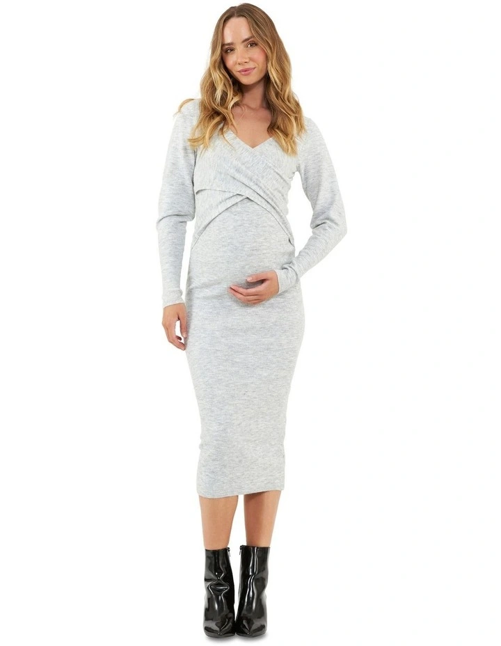 Heidi Nursing Knit Dress in Snow Marle
