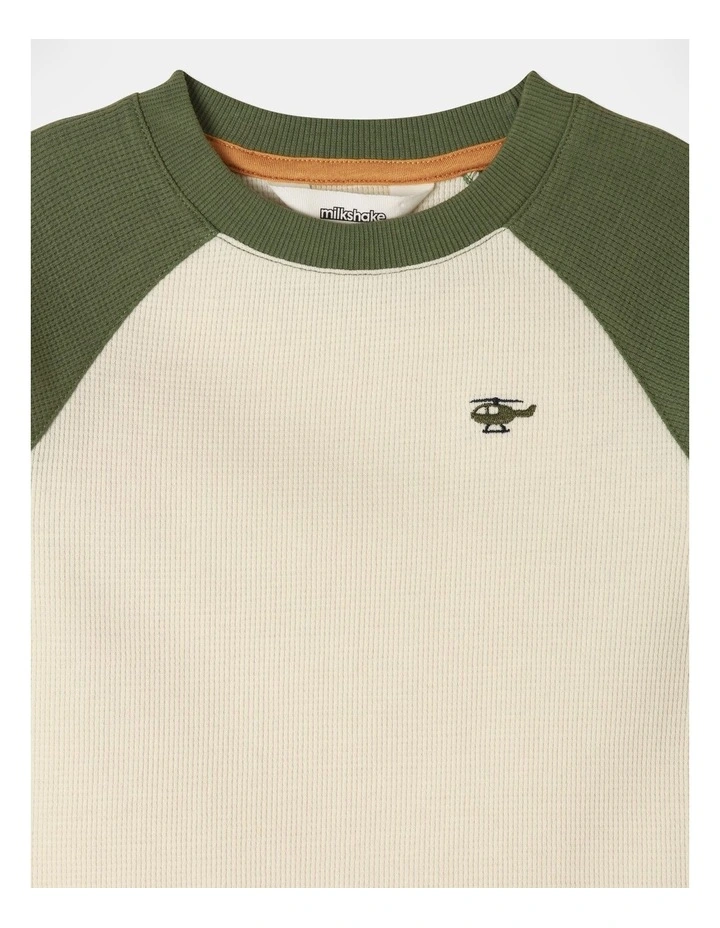 Long Sleeve Waffle Raglan Tee in Khaki