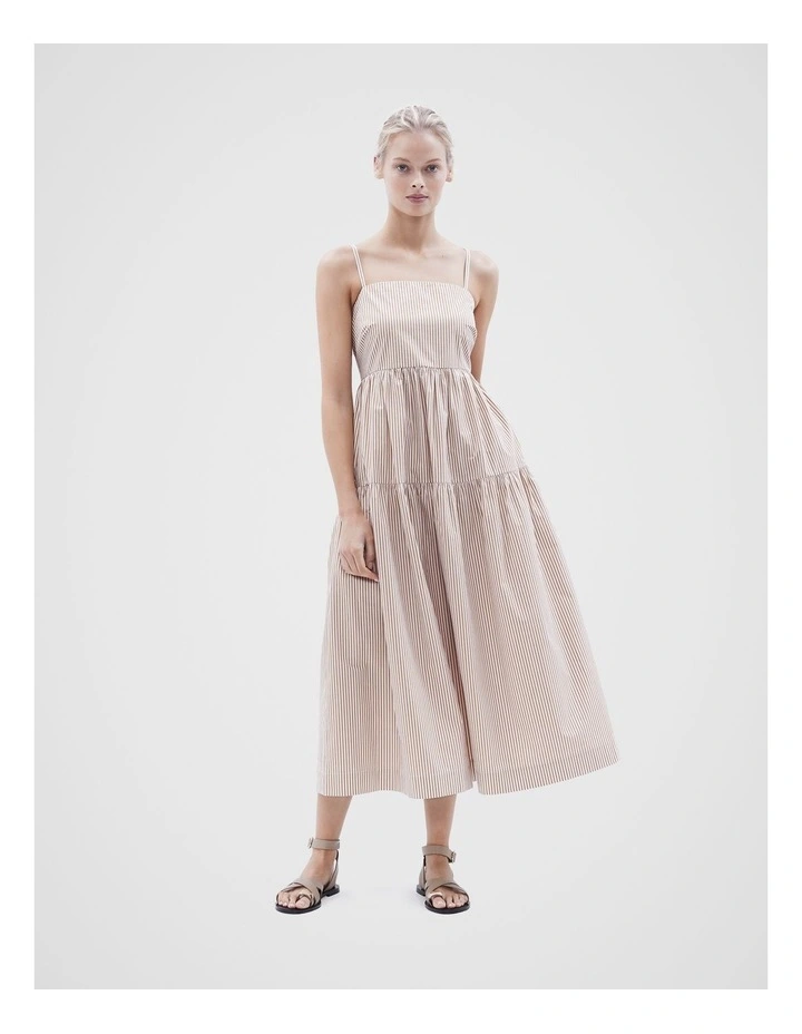 Cotton Stripe Midi Dress in Bronze