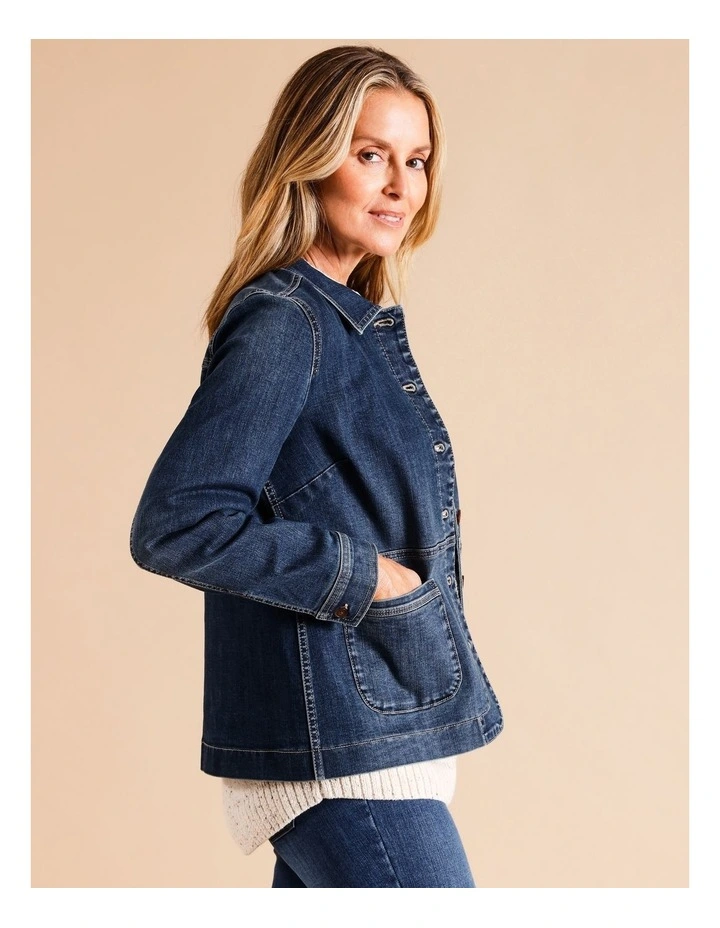 Stretch Denim Jacket In Mid Wash
