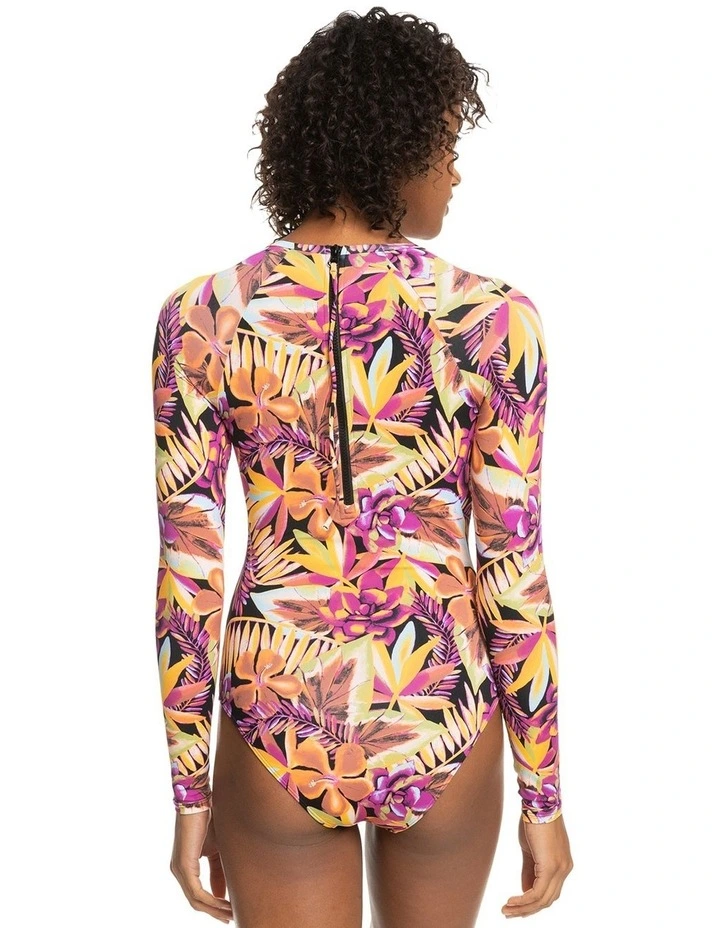 Long Sleeve One Piece Swimsuit in Anthracite Hot Tropics