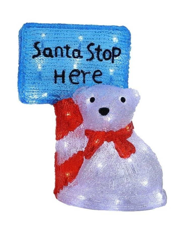 Acrylic Christmas Polar Bear With Santa Stop Here Sign H38cm