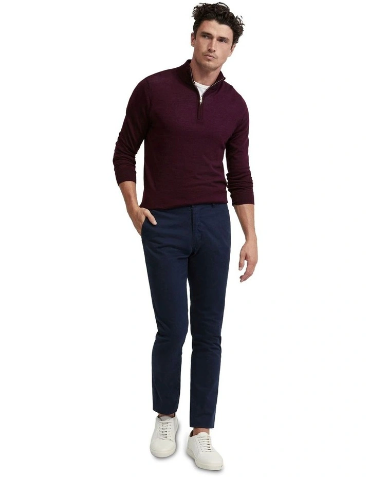 Zip Neck Merino Wool Knit in Burgundy