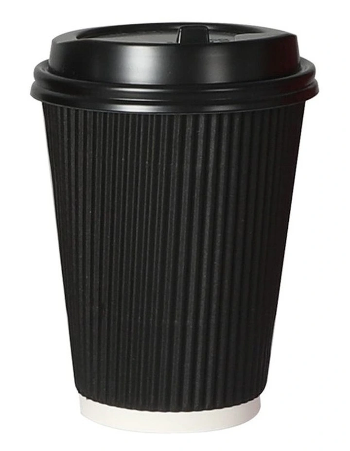 12oz Disposable Coffee Paper Cups With Lids 1000 Pieces in Black