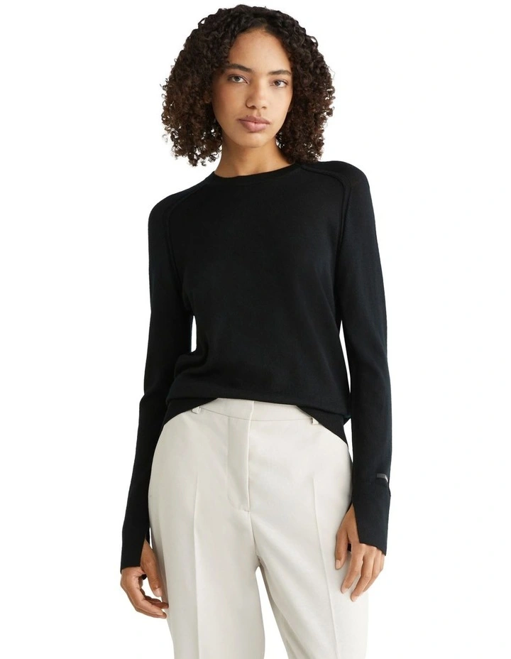 Extra Fine Wool Crewneck Sweatshirt in Black