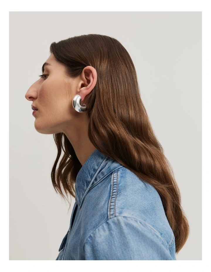 Statement Round Hoop Earring in Silver