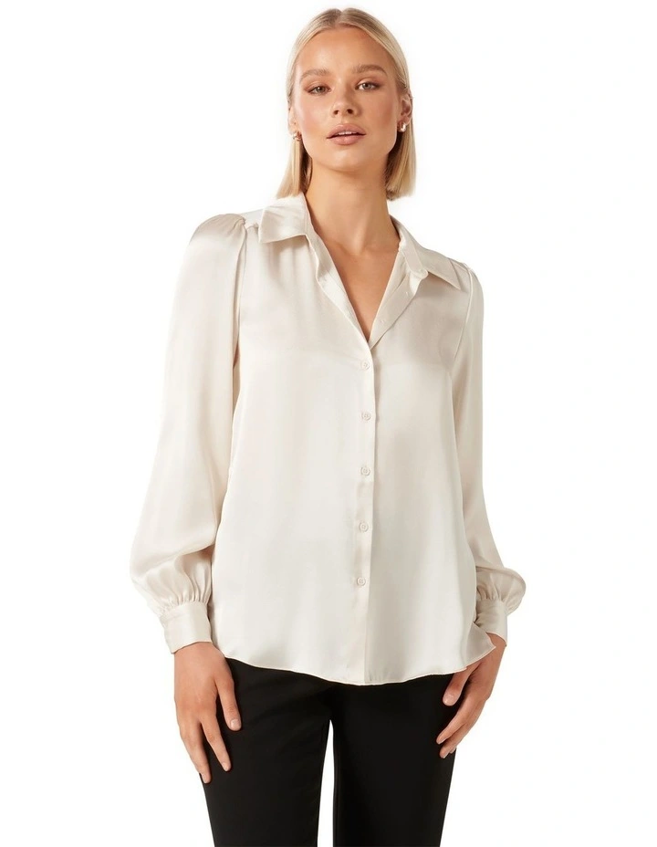 Ren Satin Button Through Blouse in Cream