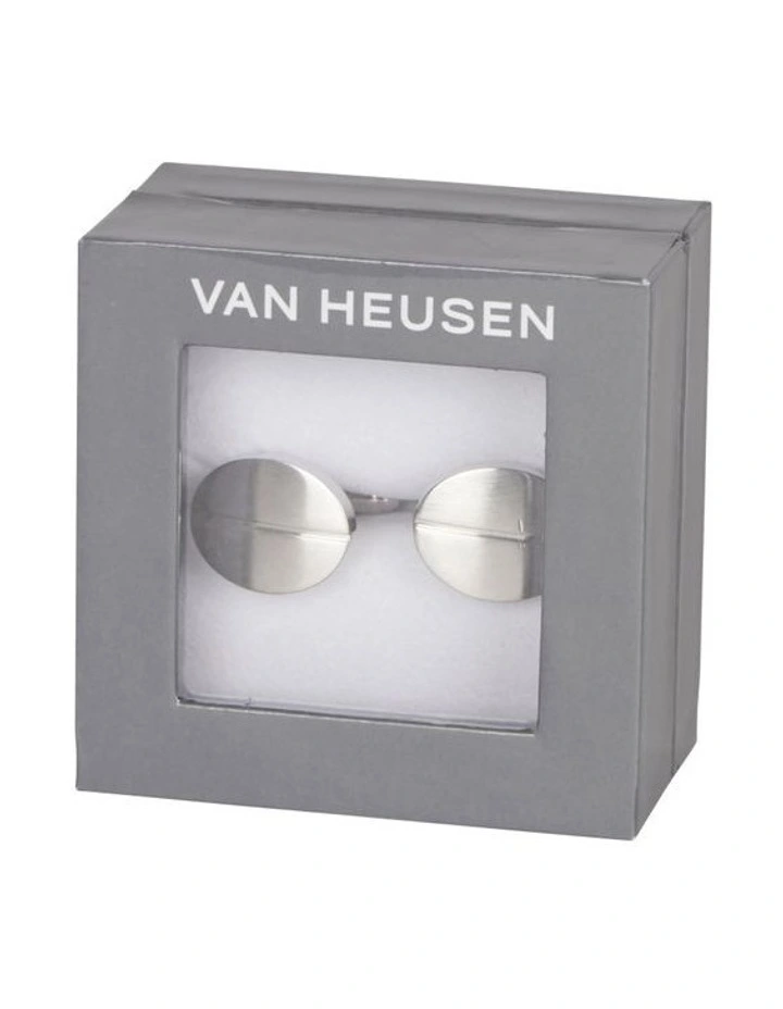 Oval Brushed Cufflinks with Line in Silver