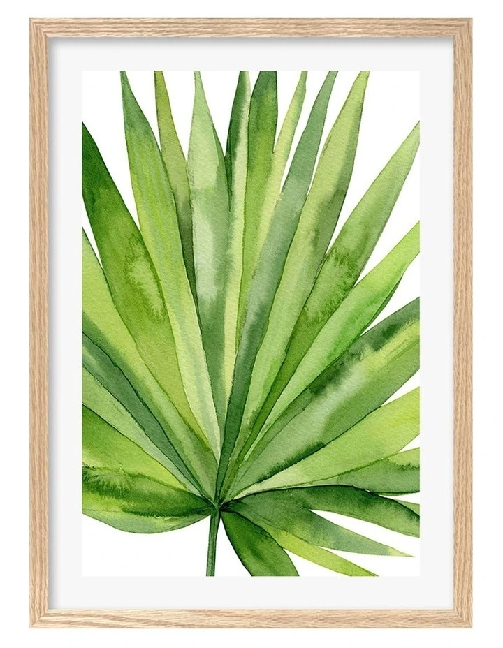 Australian Made Fan Palm Leaf Art Print A2 in Natural Frame