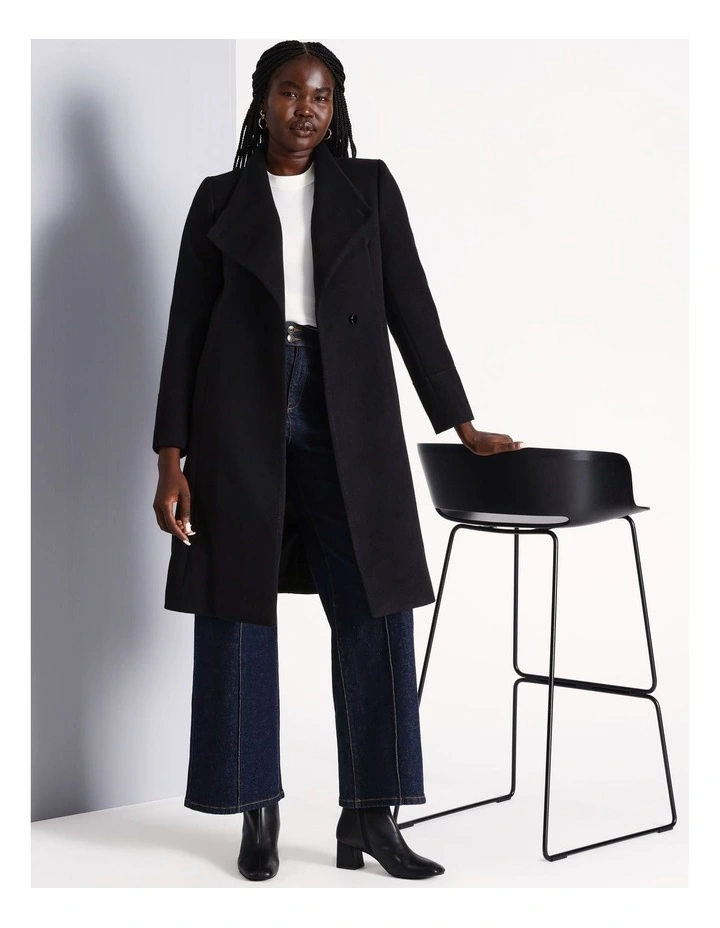 Funnel Neck Wrap Coat in Black