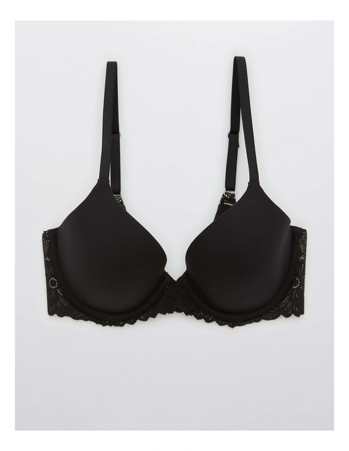 Real Sunnie Full Coverage Lightly Lined Blossom Lace Trim Bra in Black
