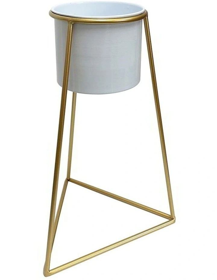 Metal Planter on Gold Pyramid Stand 45cm in Multi