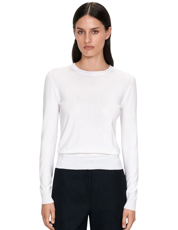 Long Sleeve Round Neck Knit Top in Ivory