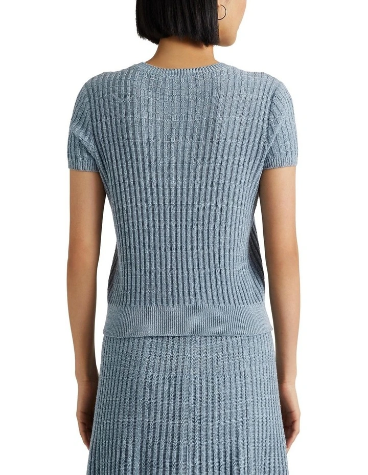 Linen-Cotton Short-Sleeve Sweater in Blue