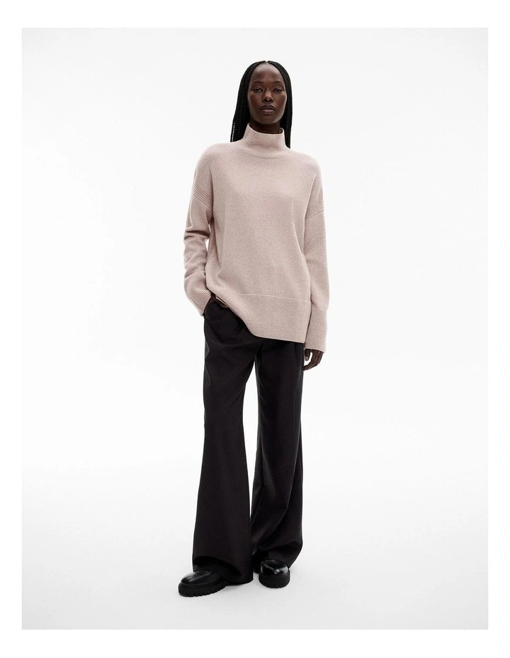 Wool High Neck Knit in Taupe Marle