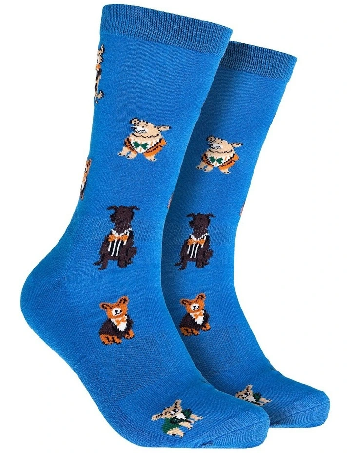 Professor Dog Bamboo Comfort Crew Socks in Sky Blue