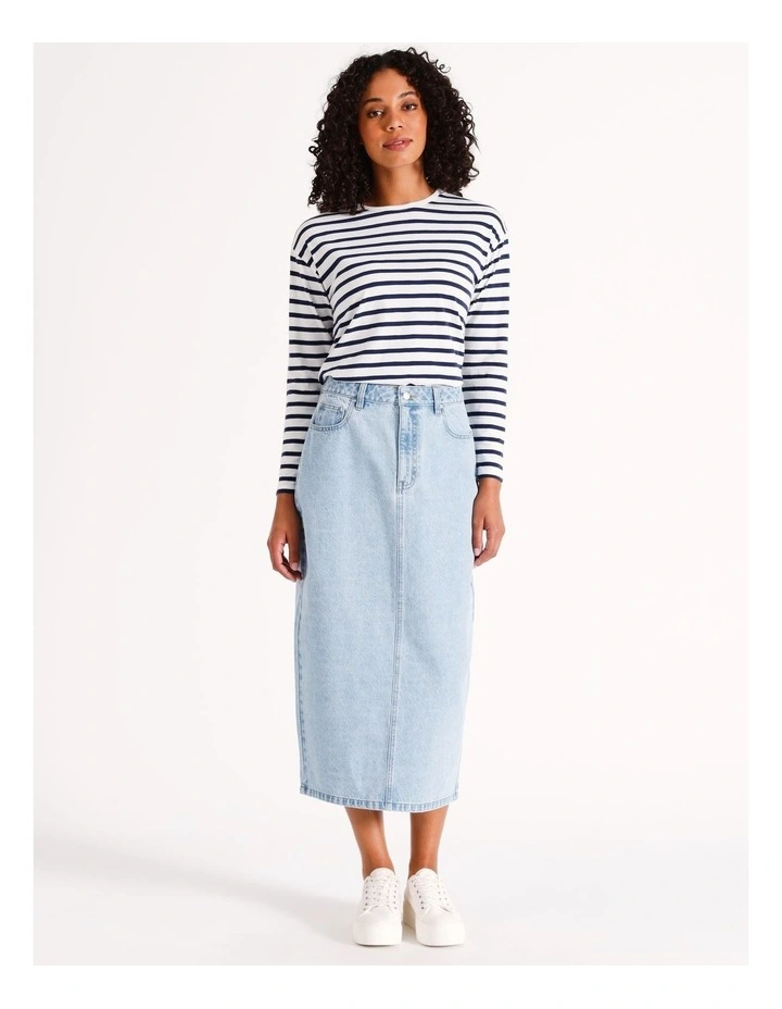 Organic Blend Denim Maxi Skirt in Light Vintage Blue