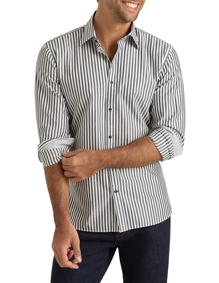 Remono Stripe Shirt in Navy Green