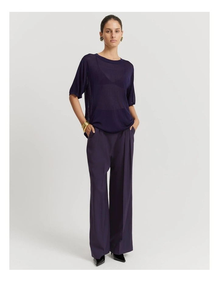 Sheer Knit T-shirt in Eggplant
