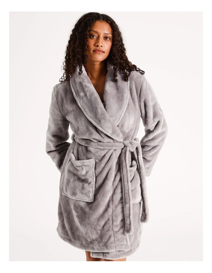 Fleece Short Robe in Grey